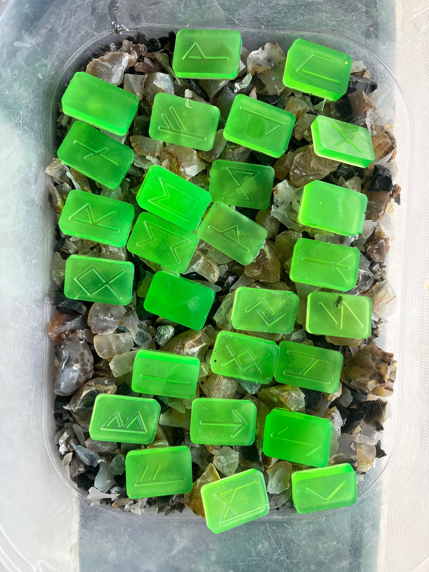 Glow-in-the-Dark Elder Futhark Runes – Resin Magic + 3 Blank Mystery Stones
