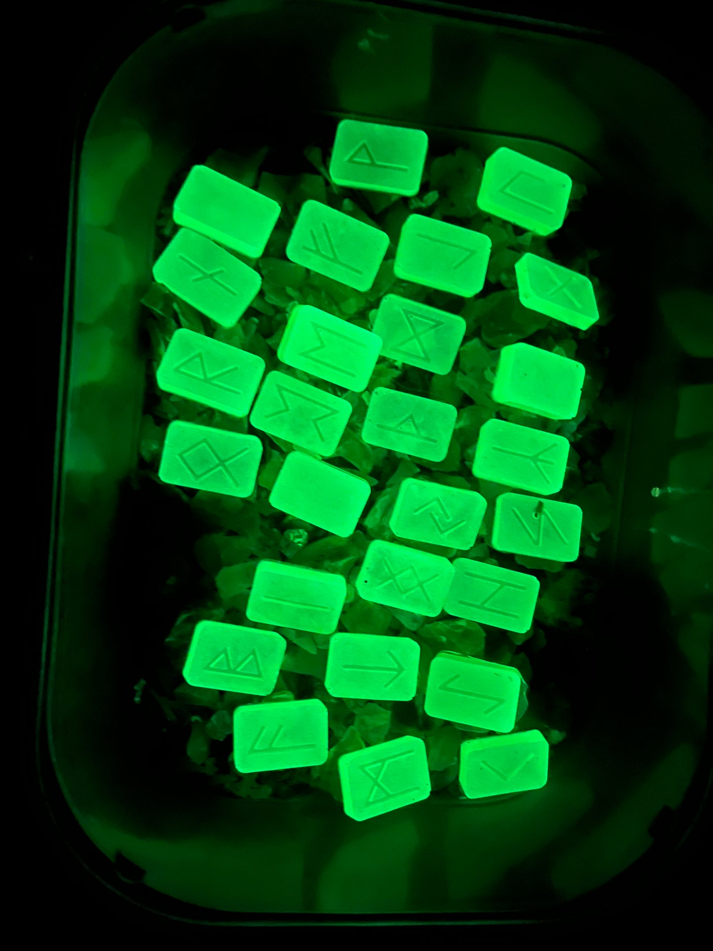 Glow-in-the-Dark Elder Futhark Runes – Resin Magic + 3 Blank Mystery Stones